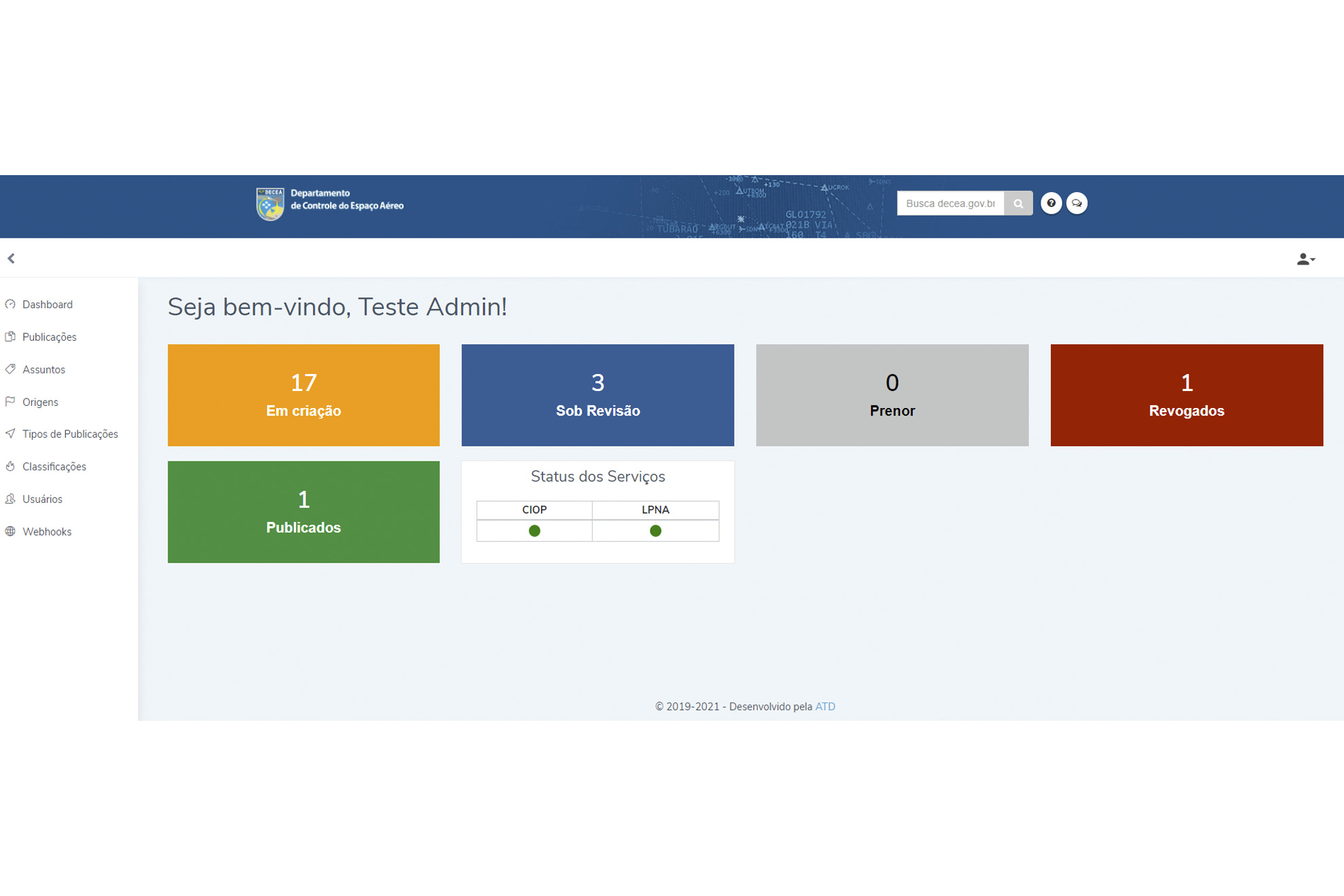 Publicações DECEA 2.0 - gerencial dashboard