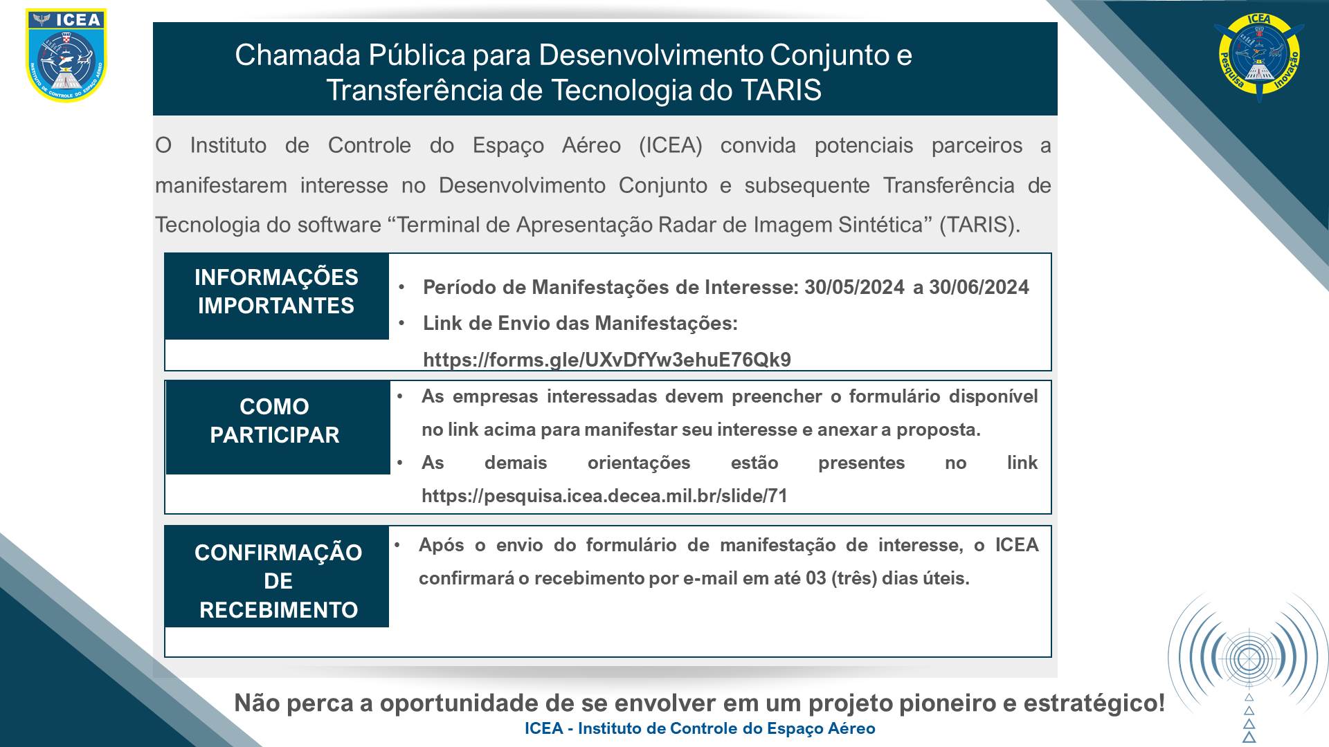 ICEA realiza Chamada Pública TARIS